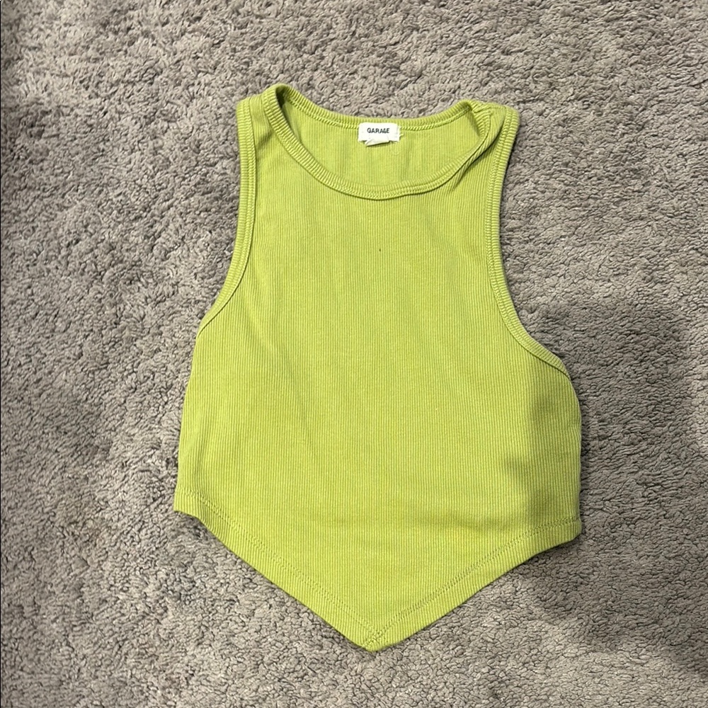 Garage Green Asymmetrical Crop Tank Top